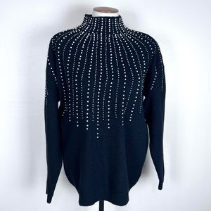 80s Pearl Embellished Mock-neck sweater Size Large